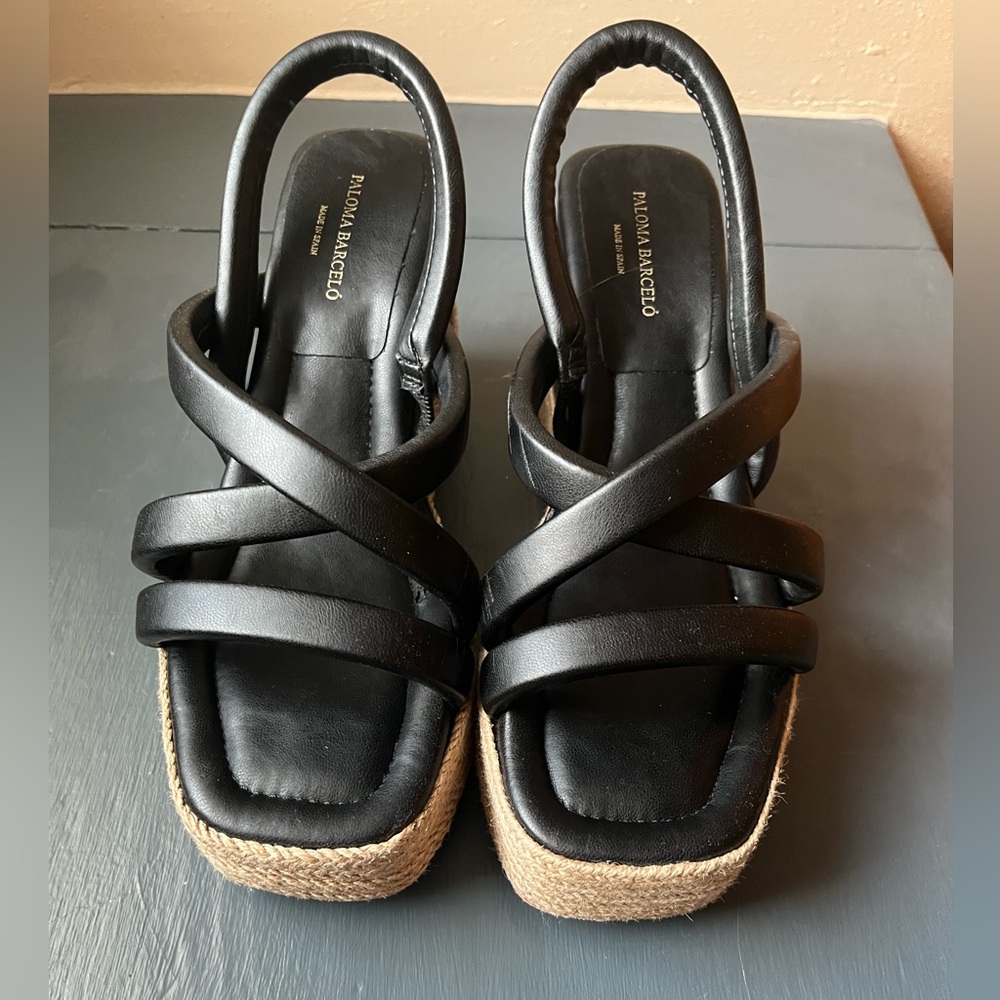 Paloma Barcelo black strap espadrille sandal 10